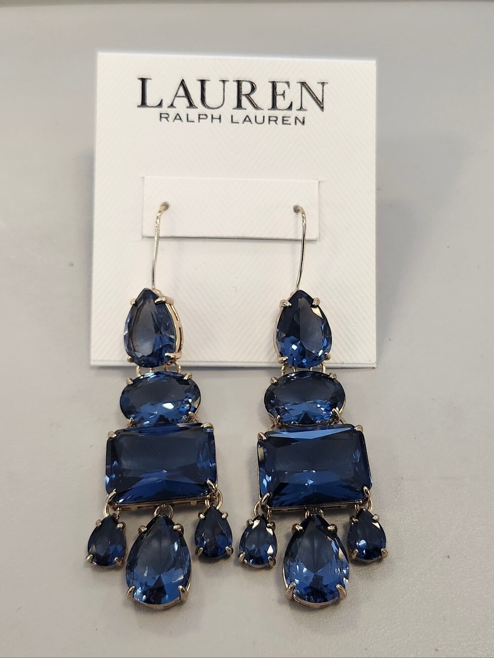 NWT Ralph Lauren Gold-Tone Dark Blue Chandelier Earrings ***DEFECT***